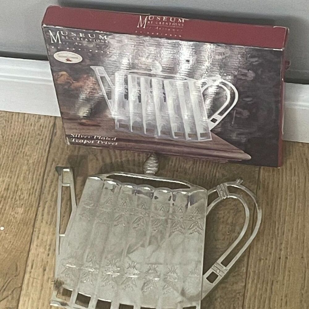 Vintage Godinger Silver Plated Teapot Trivet 1992 Tea Kitchen Decor w Box